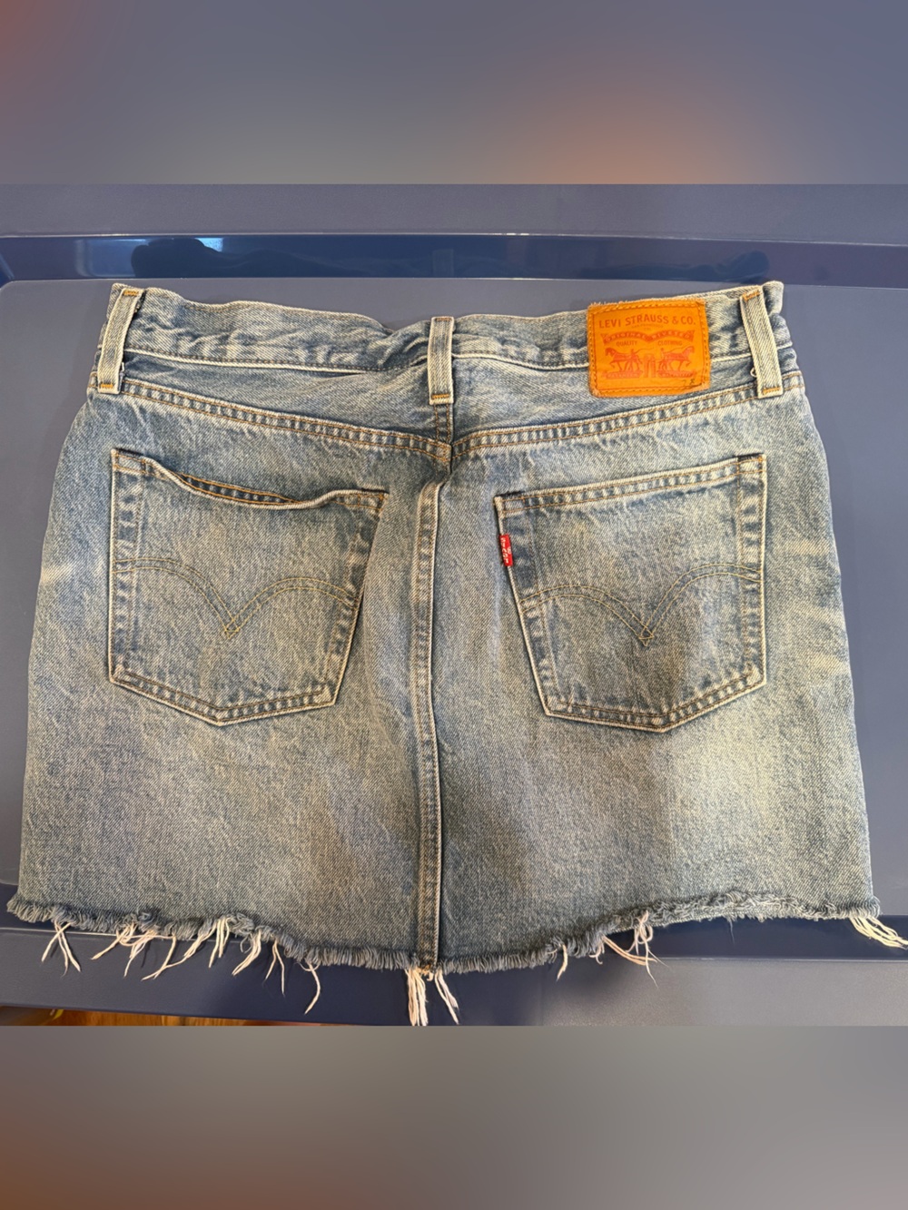 Levi's Light Blue Denim Mini Skirt with Frayed Hem